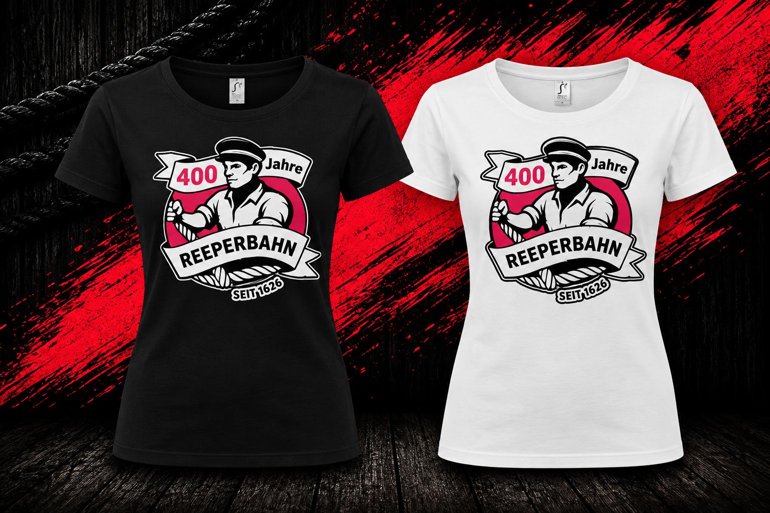400 Jahre Reeperbahn Girlie Shirt  - Schwarz / Weiß